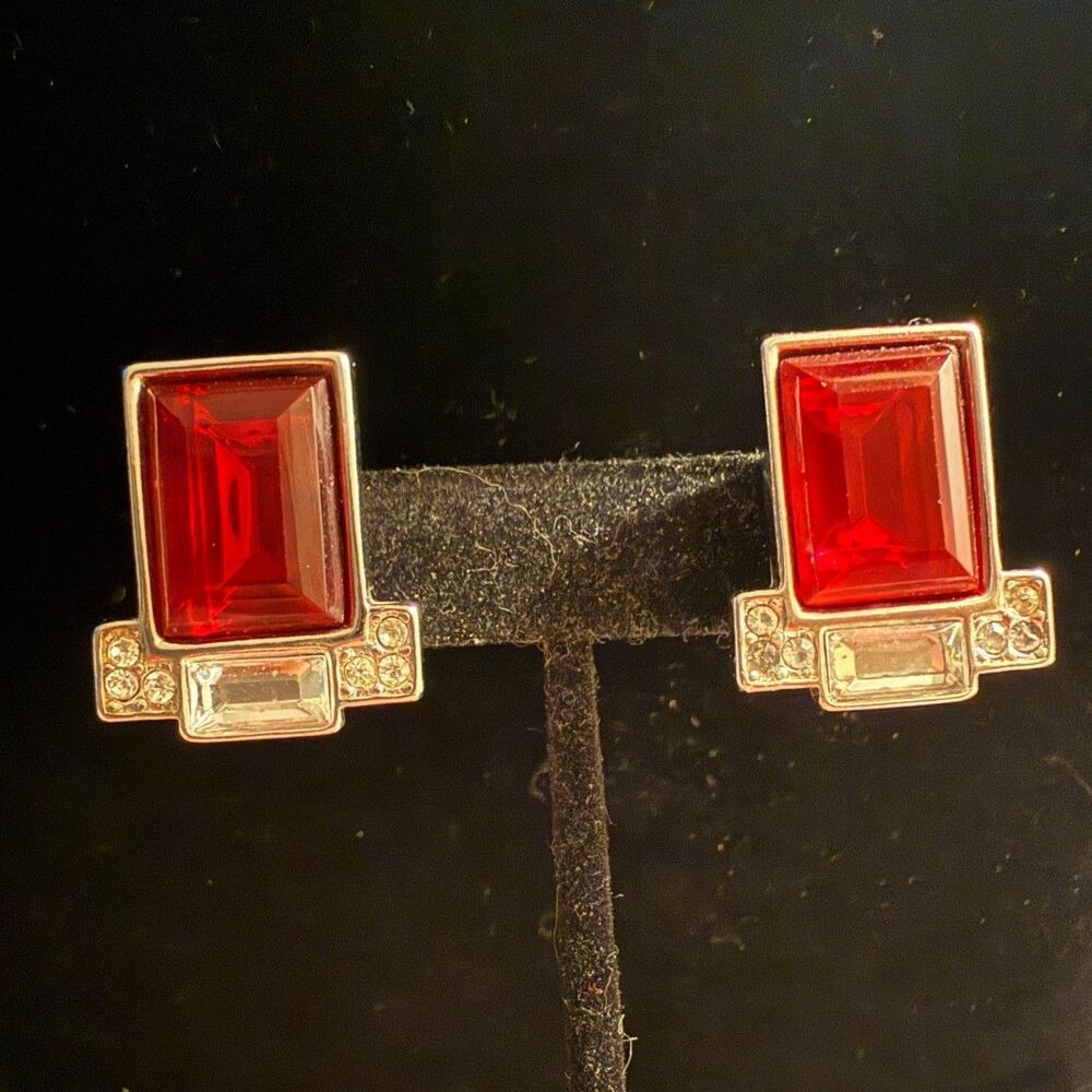 Vintage Yves Saint Laurent YSL Demi-Parure Silver & Ruby Clip-On Earring